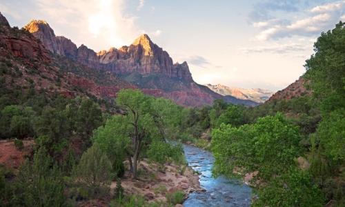 The Virgin River and the Watchman in Zion National Park